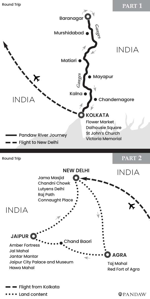 River Cruise map for Highlights of India