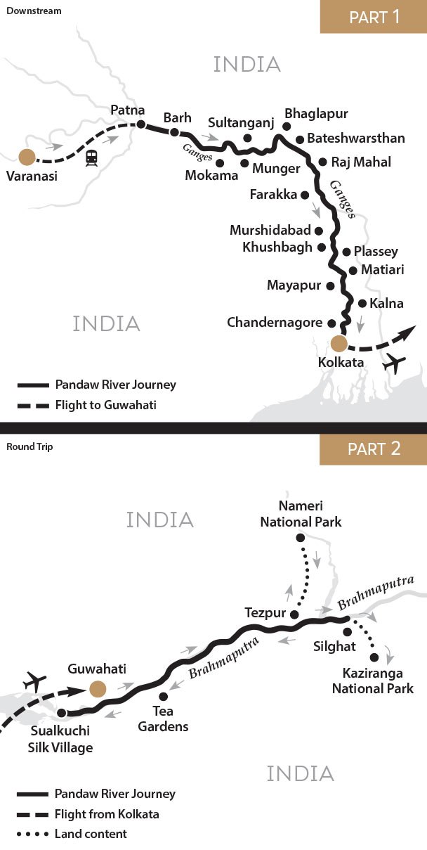 River Cruise map for The All Ganges & Brahmaputra River