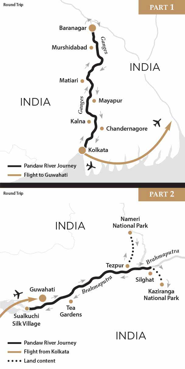 River Cruise map for The Lower Ganges & Brahmaputra River