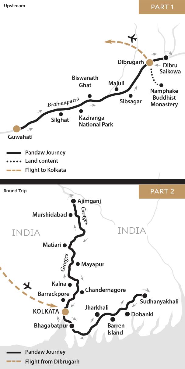 River Cruise map for The Full Brahmaputra & Sundarbans and Lower Ganges